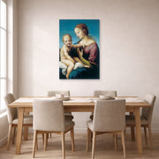 Unframed poster print of Raphael's Niccolini-Cowper Madonna displayed on a wall in a dining