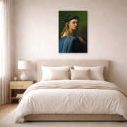 Gallery-wrapped canvas print of Raphael's Portrait of Bindo Altoviti displayed on a wall in a bedroom