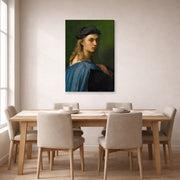 Gallery-wrapped canvas print of Raphael's Portrait of Bindo Altoviti displayed on a wall in a dining