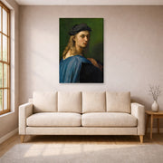 Gallery-wrapped canvas print of Raphael's Portrait of Bindo Altoviti displayed on a wall in a living room