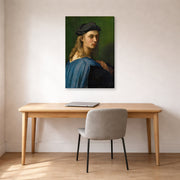Gallery-wrapped canvas print of Raphael's Portrait of Bindo Altoviti displayed on a wall in a office