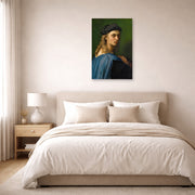 Unframed poster print of Raphael's Portrait of Bindo Altoviti displayed on a wall in a bedroom