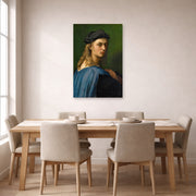Unframed poster print of Raphael's Portrait of Bindo Altoviti displayed on a wall in a dining