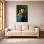 Unframed poster print of Raphael's Portrait of Bindo Altoviti displayed on a wall in a living room