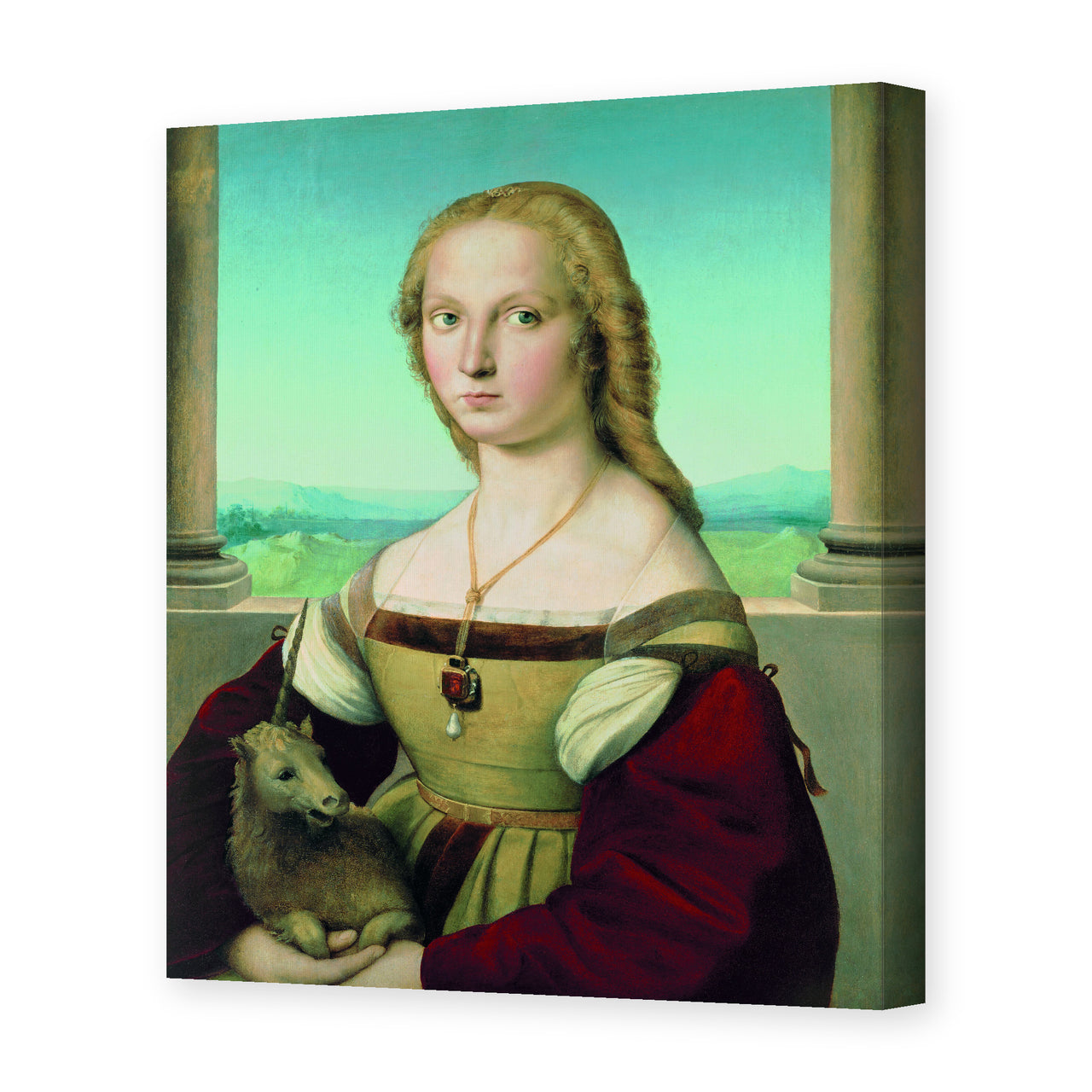 Raphael's 'Portrait of a Lady with a Unicorn' painting reproduced as a gallery-wrapped canvas print