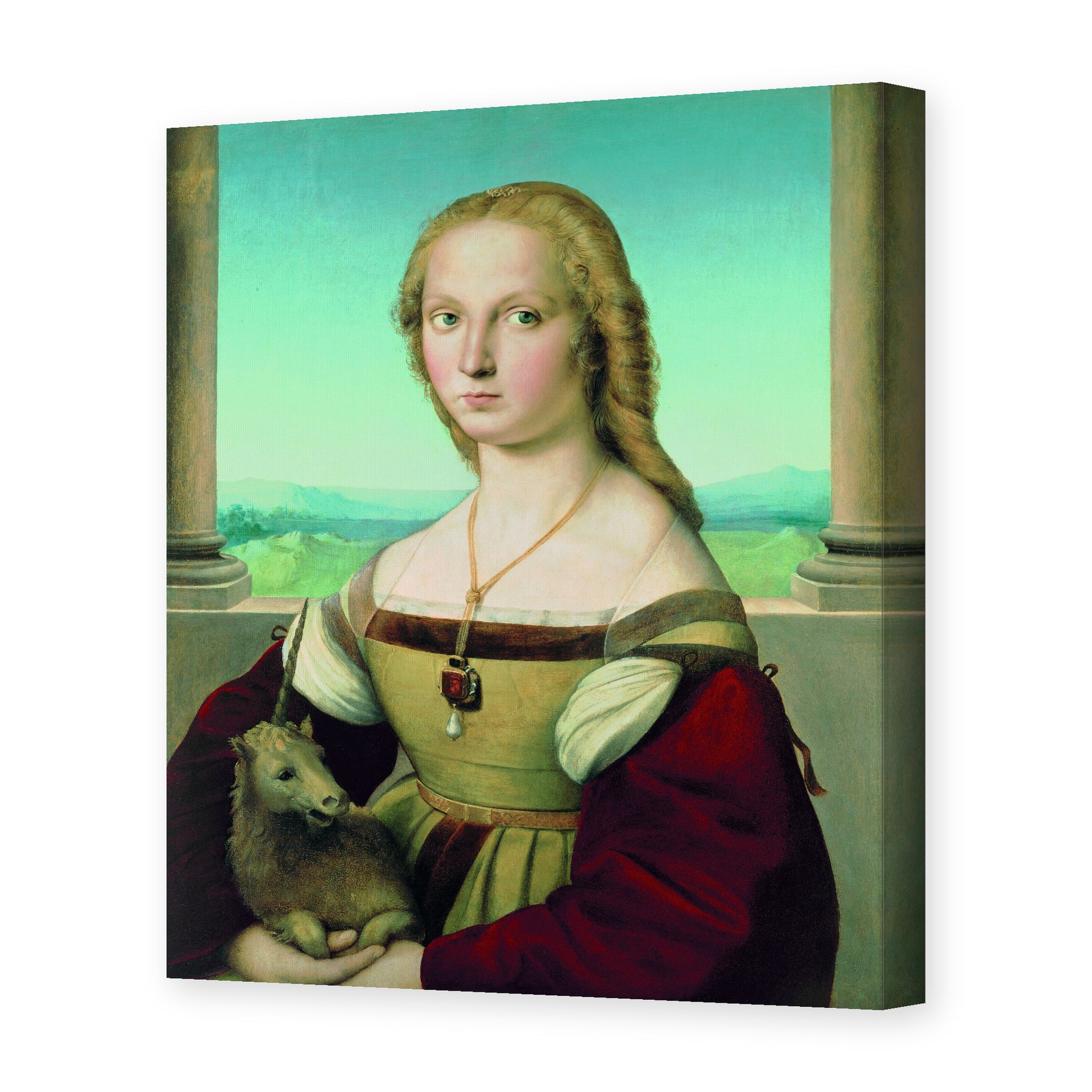 Raphael's 'Portrait of a Lady with a Unicorn' painting reproduced as a gallery-wrapped canvas print