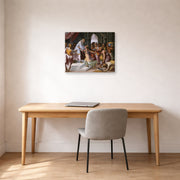 Gallery-wrapped canvas print of Raphael's Queen of Sheba and Solomon displayed on a wall in a office