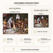 Raphael - Queen of Sheba and Solomon poster print size comparison and framing display infographic