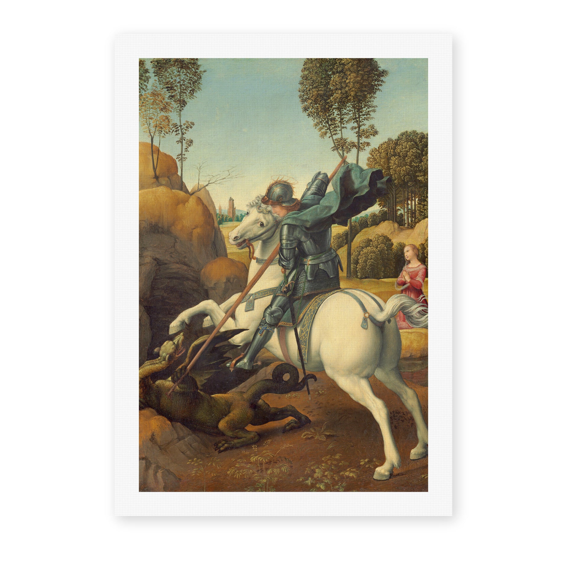 Raphael's 'Saint George and the Dragon' painting reproduced as a rolled canvas print
