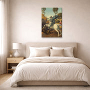 Gallery-wrapped canvas print of Raphael's Saint George and the Dragon displayed on a wall in a bedroom