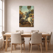 Gallery-wrapped canvas print of Raphael's Saint George and the Dragon displayed on a wall in a dining