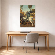 Gallery-wrapped canvas print of Raphael's Saint George and the Dragon displayed on a wall in a office