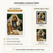 Raphael - Sistine Madonna canvas print size comparison and framing display infographic