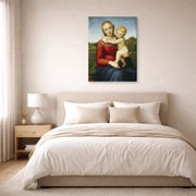 Gallery-wrapped canvas print of Raphael's Small Cowper Madonna displayed on a wall in a bedroom