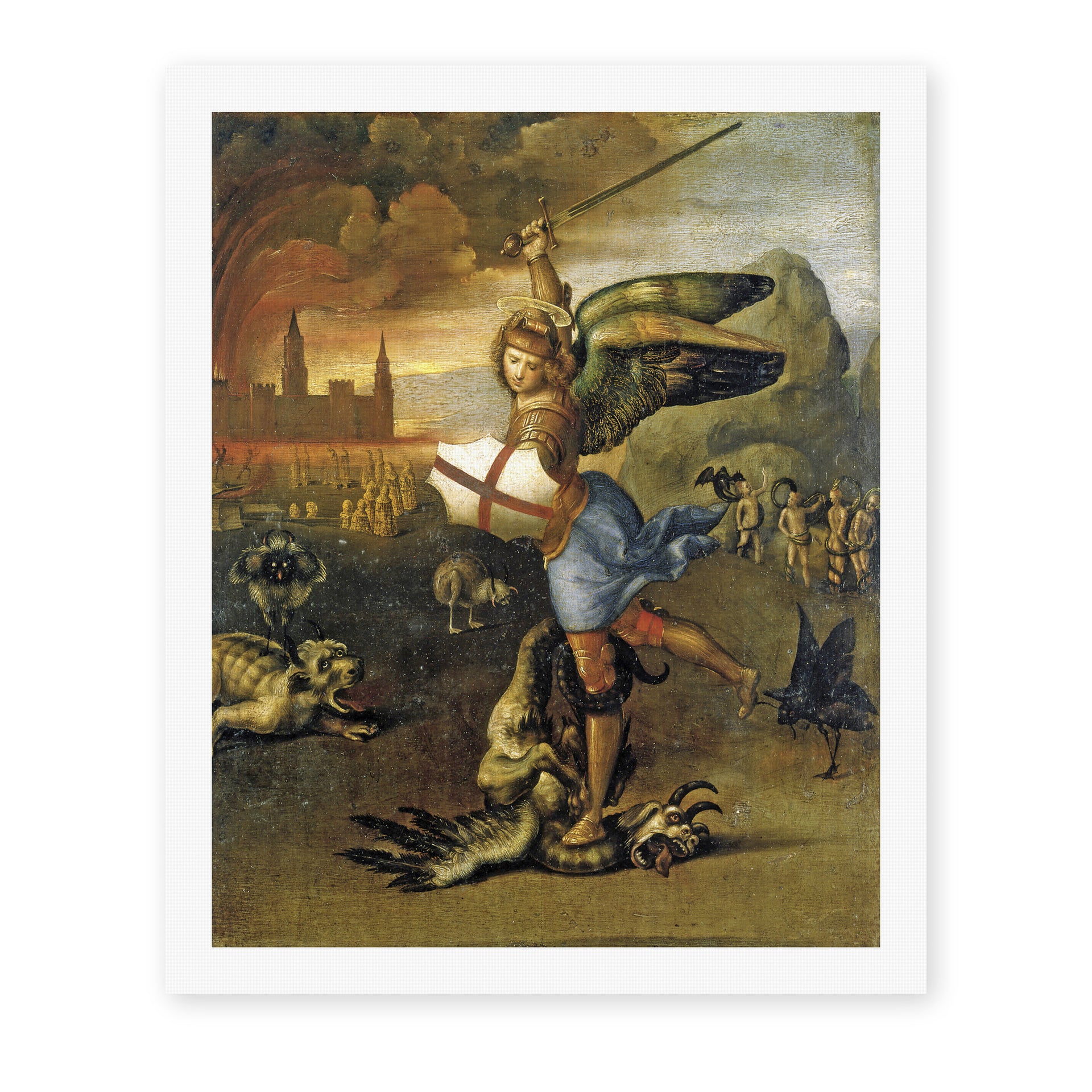 Raphael's 'St. Michael' painting reproduced as a rolled canvas print