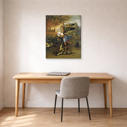 Gallery-wrapped canvas print of Raphael's St. Michael displayed on a wall in a office
