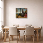 Unframed poster print of Raphael's The Agony in the Garden displayed on a wall in a dining