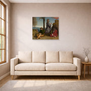 Unframed poster print of Raphael's The Agony in the Garden displayed on a wall in a living room