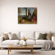Unframed poster print of Raphael's The Agony in the Garden displayed on a wall in a living room