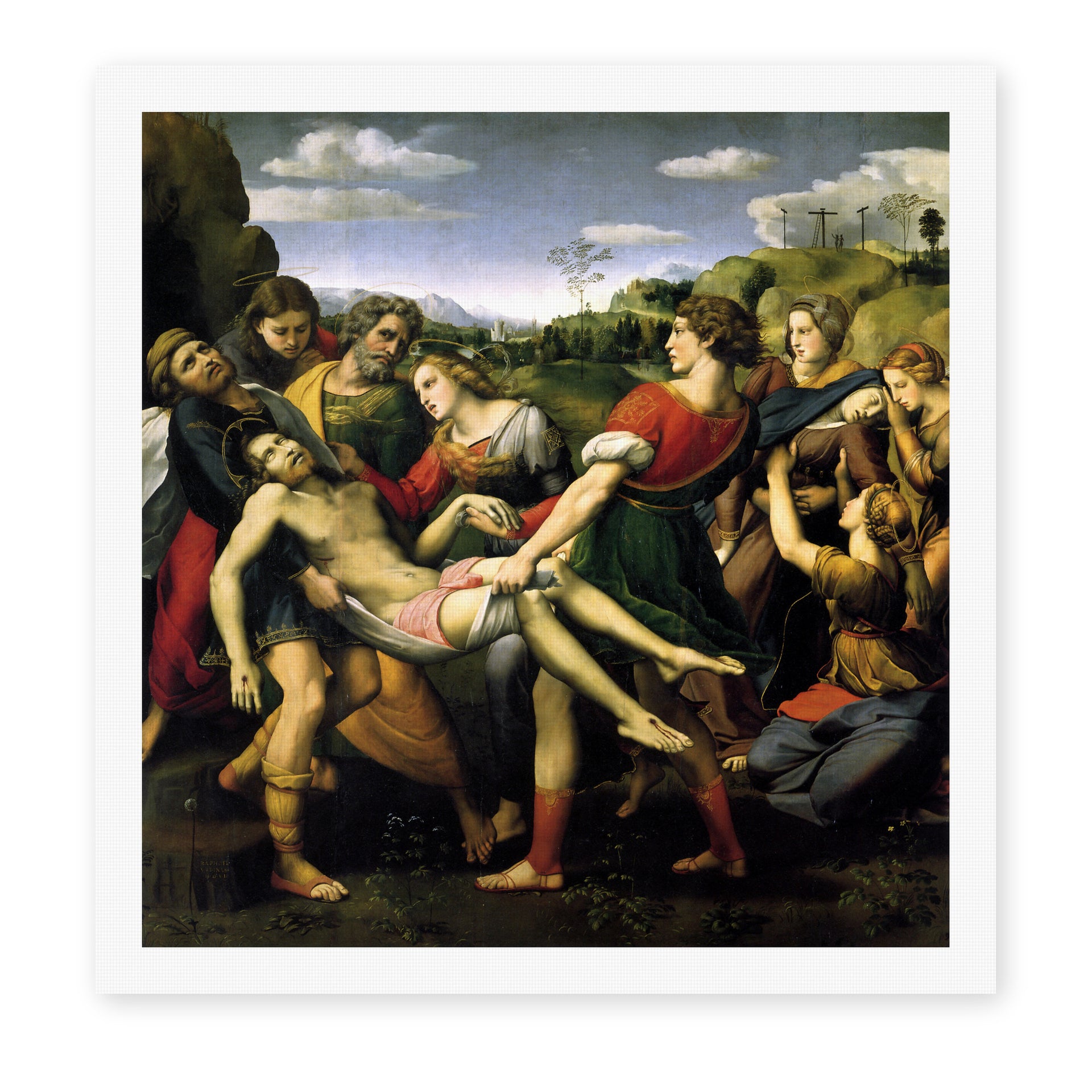Raphael's 'The Deposition' painting reproduced as a rolled canvas print