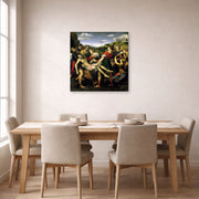 Gallery-wrapped canvas print of Raphael's The Deposition displayed on a wall in a dining