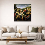 Gallery-wrapped canvas print of Raphael's The Deposition displayed on a wall in a living room