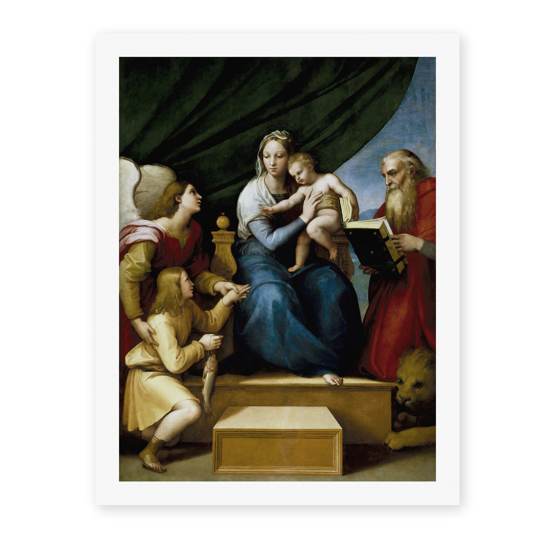 Raphael's 'The Holy Family with St. Raphael, Tobias and St. Jerome' painting reproduced as a rolled canvas print