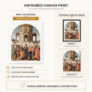 Raphael - The Marriage of the Virgin canvas print size comparison and framing display infographic