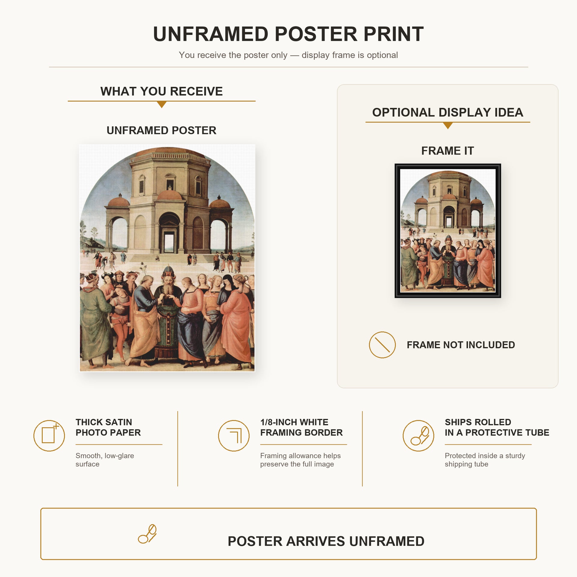 Raphael - The Marriage of the Virgin poster print size comparison and framing display infographic