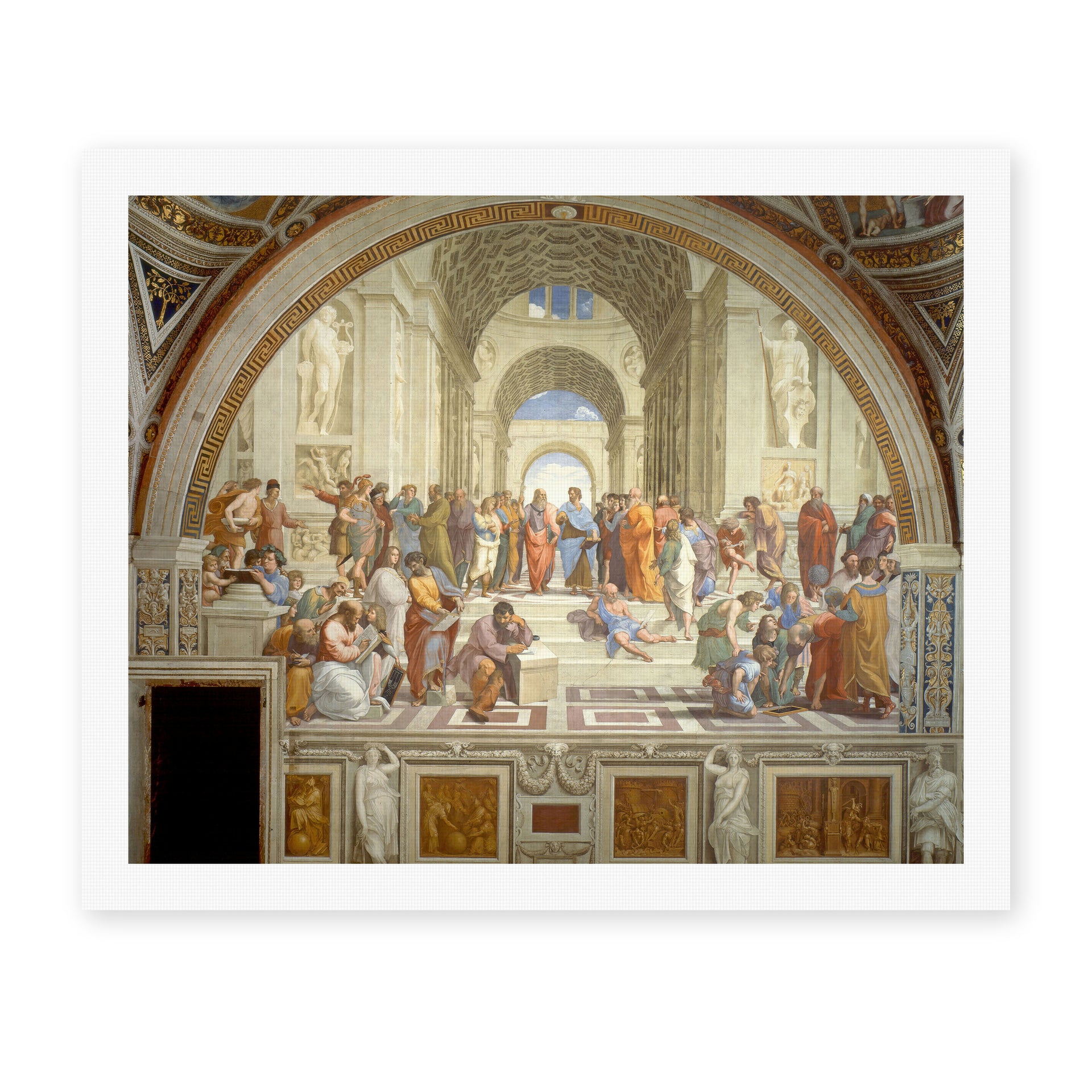 Raphael's 'The School of Athens' painting reproduced as a rolled canvas print