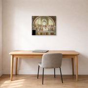Gallery-wrapped canvas print of Raphael's The School of Athens displayed on a wall in a office
