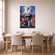 Gallery-wrapped canvas print of Raphael's The Transfiguration displayed on a wall in a dining