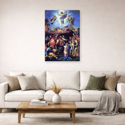 Gallery-wrapped canvas print of Raphael's The Transfiguration displayed on a wall in a living room
