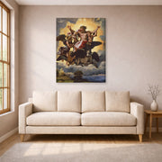 Gallery-wrapped canvas print of Raphael's The vision of Ezekiel displayed on a wall in a living room