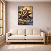 Unframed poster print of Raphael's The vision of Ezekiel displayed on a wall in a living room