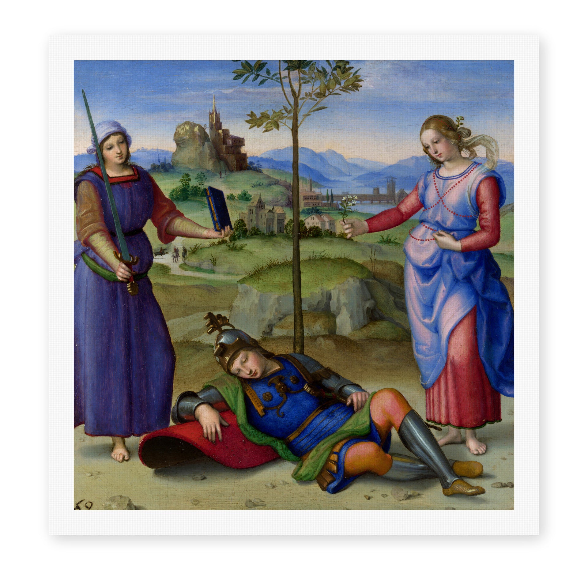 Raphael's 'The Vision of a Knight' painting reproduced as a rolled canvas print