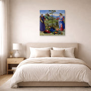 Gallery-wrapped canvas print of Raphael's The Vision of a Knight displayed on a wall in a bedroom