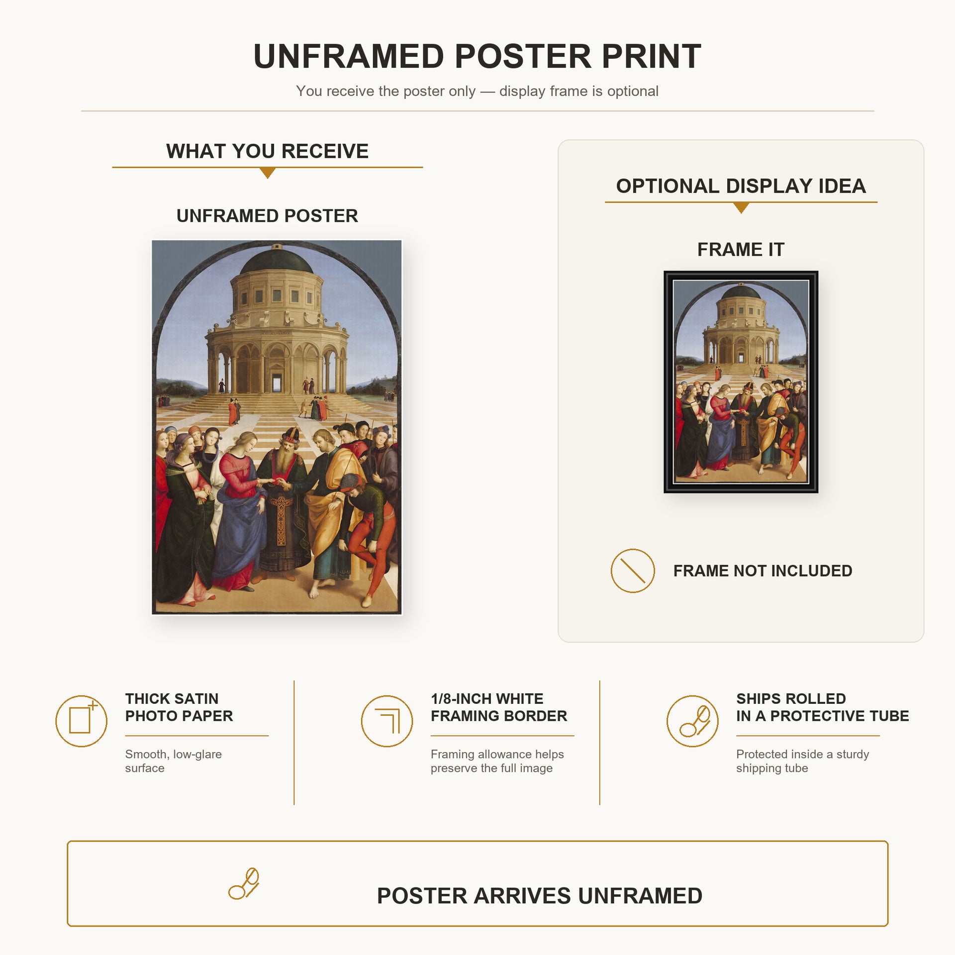 Raphael - The Wedding of the Virgin poster print size comparison and framing display infographic