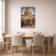 Unframed poster print of Raphael's The Wedding of the Virgin displayed on a wall in a dining