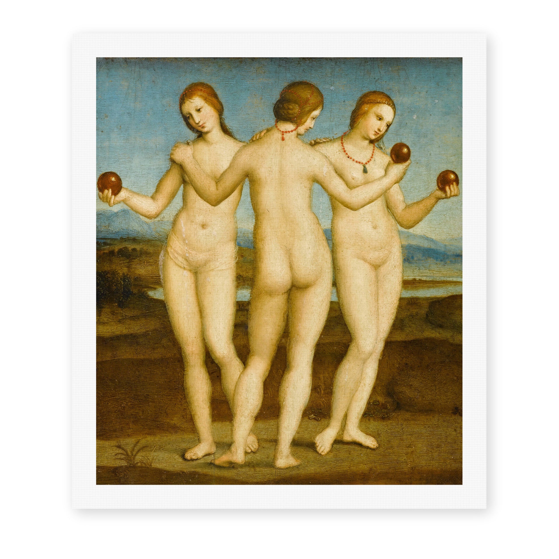 Raphael's 'Three Graces' painting reproduced as a rolled canvas print