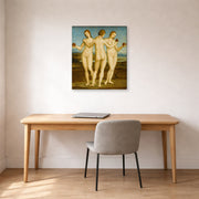 Gallery-wrapped canvas print of Raphael's Three Graces displayed on a wall in a office