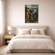 Gallery-wrapped canvas print of Raphael's Visitacion displayed on a wall in a bedroom