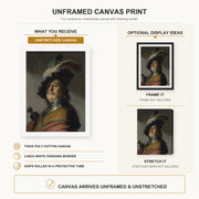 Rembrandt - A Man in a Gorget and Cap canvas print size comparison and framing display infographic