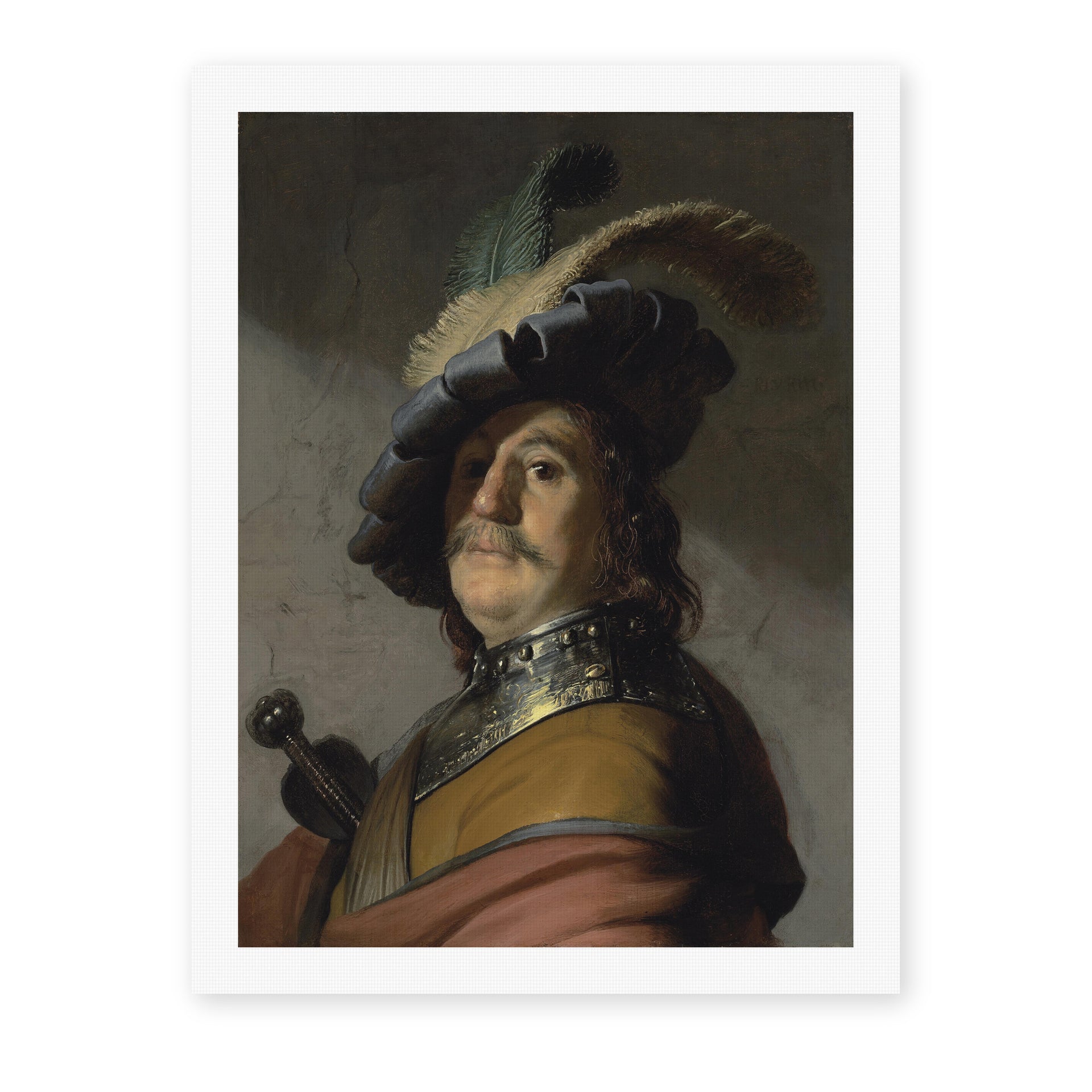 Rembrandt's 'A Man in a Gorget and Cap' painting reproduced as a rolled canvas print