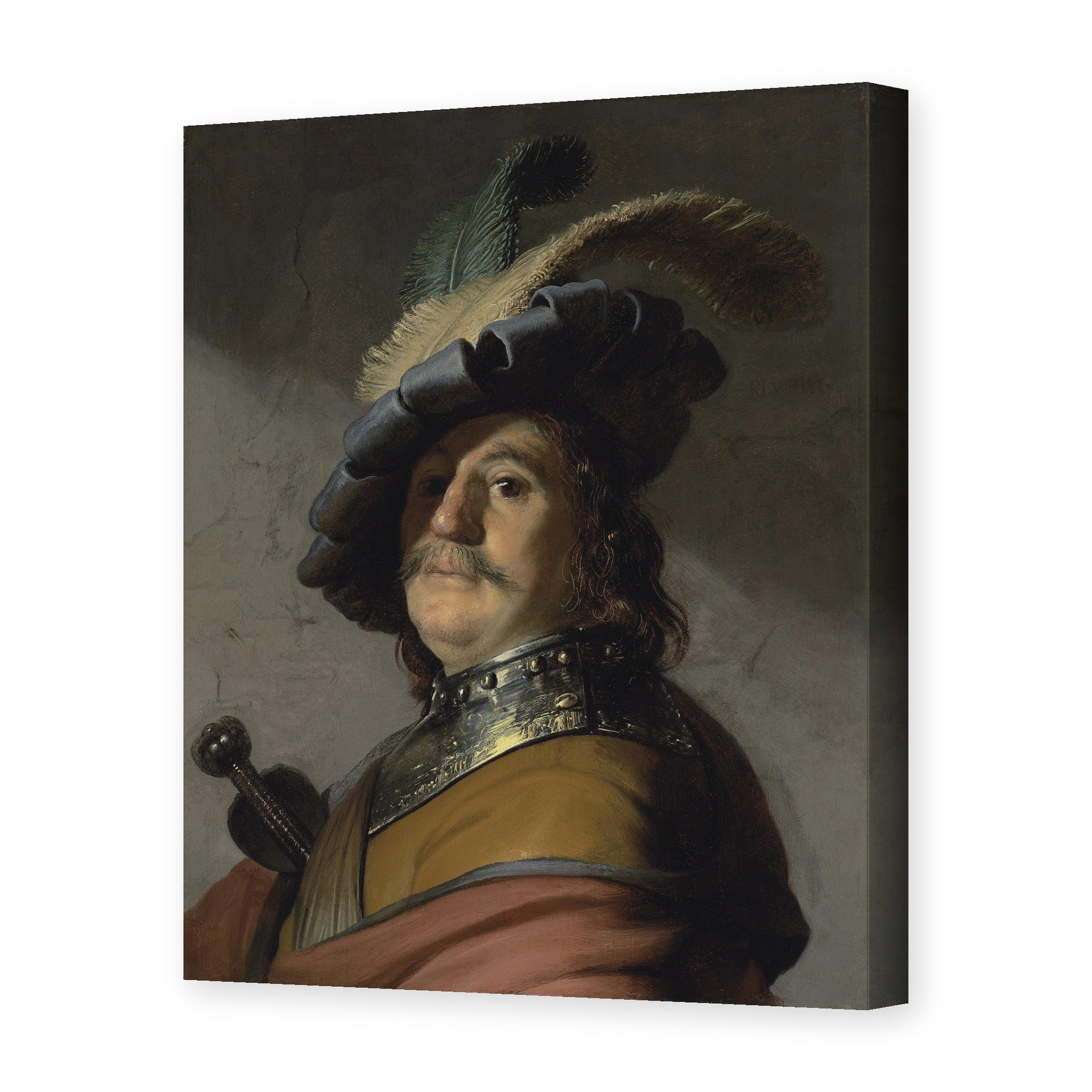 Rembrandt's 'A Man in a Gorget and Cap' painting reproduced as a gallery-wrapped canvas print