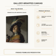 Rembrandt - A Man in a Gorget and Cap gallery wrap canvas construction and hanging details infographic