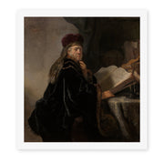 Rembrandt's 'A Scholar Seated at a Desk' painting reproduced as a rolled canvas print