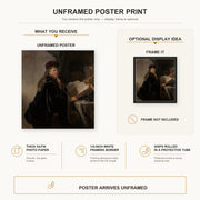 Rembrandt - A Scholar Seated at a Desk poster print size comparison and framing display infographic