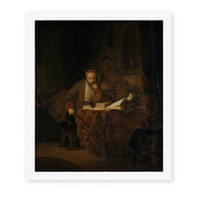 Rembrandt's 'A Scholar in His Study' painting reproduced as a rolled canvas print