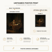 Rembrandt - A Scholar in His Study poster print size comparison and framing display infographic